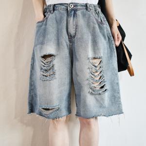 Raw Hem Wide Leg Shorts Korean Ripped Jorts for Women