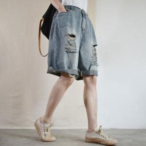 Raw Hem Wide Leg Shorts Korean Ripped Jorts for Women