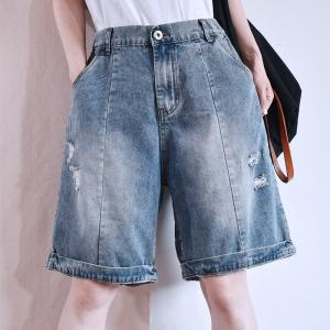 Summer Fashion Wide Leg Jorts Womens Ripped Denim Shorts