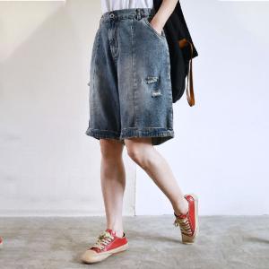 Summer Fashion Wide Leg Jorts Womens Ripped Denim Shorts