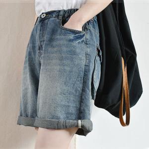 Dark Blue Wide Leg Jean Shorts Half Length Jorts for Women