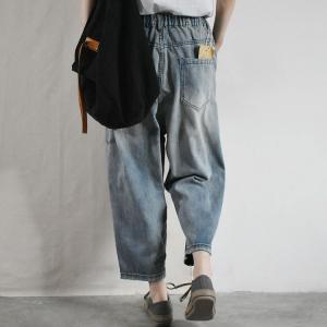 Blue Patchwork Flap Pockets Korean Jeans Baggy 90s Mom Jeans