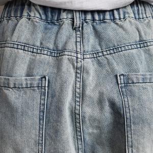 Blue Patchwork Flap Pockets Korean Jeans Baggy 90s Mom Jeans