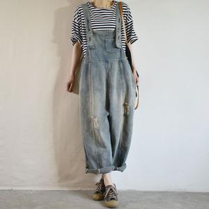 Street Style Plus Size Overalls Womens Ripped Dungarees