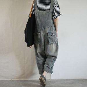 Street Style Plus Size Overalls Womens Ripped Dungarees