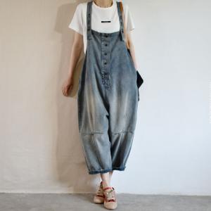 Casual Style Button Down Baggy Overalls Korean Cuffed Dungarees