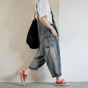 Casual Style Button Down Baggy Overalls Korean Cuffed Dungarees