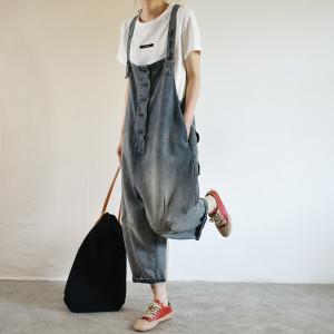 Casual Style Button Down Baggy Overalls Korean Cuffed Dungarees