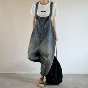 Casual Style Button Down Baggy Overalls Korean Cuffed Dungarees