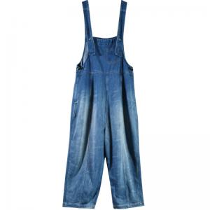 Relax-Fit Straight Leg Overalls Dark Blue Cuffed Dungarees