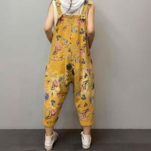 Straight Pockets Ditsy Floral Overalls Baggy Jean Dungarees