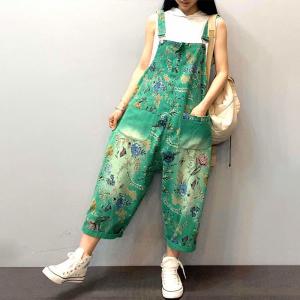 Straight Pockets Ditsy Floral Overalls Baggy Jean Dungarees