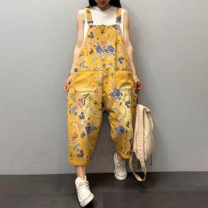 Straight Pockets Ditsy Floral Overalls Baggy Jean Dungarees