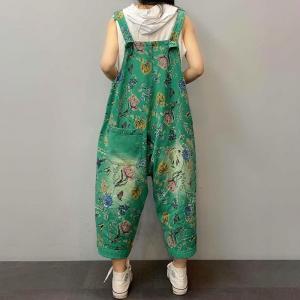 Straight Pockets Ditsy Floral Overalls Baggy Jean Dungarees