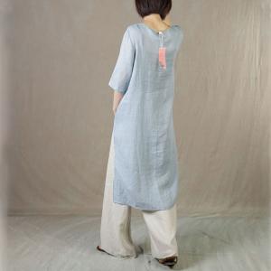 Colorful Chinese Button Linen Tunic Loose Asymmetrical Flax Clothing