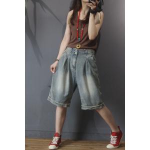 Half Length Wide Leg Denim Shorts High Rise Korean Jorts