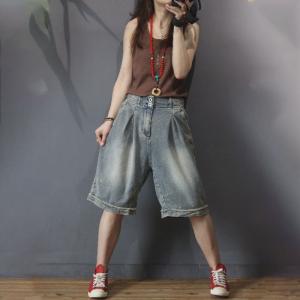 Half Length Wide Leg Denim Shorts High Rise Korean Jorts