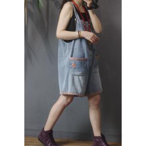 Orange Pockets Ripped Denim Rompers Summer Wide Leg Overall Shorts