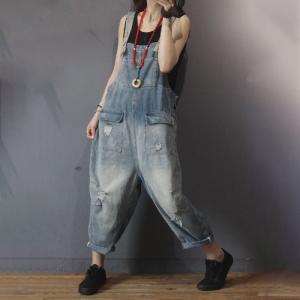 Flap Pockets Womens Denim Dungarees Backless 90s Overalls