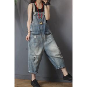 Flap Pockets Womens Denim Dungarees Backless 90s Overalls