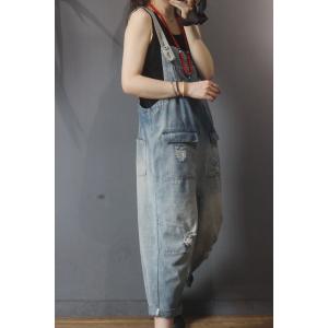 Flap Pockets Womens Denim Dungarees Backless 90s Overalls