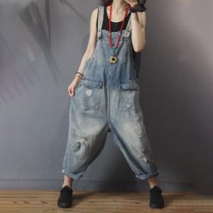 Flap Pockets Womens Denim Dungarees Backless 90s Overalls