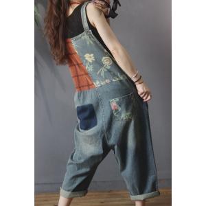 Street Style Baggy Cuffed Overalls Checkered Denim One Pieces Pants