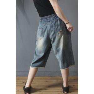 Straight Leg Baggy Embellish Jeans Raw Hem Jean Culottes