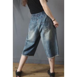 Straight Leg Baggy Embellish Jeans Raw Hem Jean Culottes