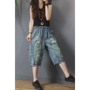 Straight Leg Baggy Embellish Jeans Raw Hem Jean Culottes