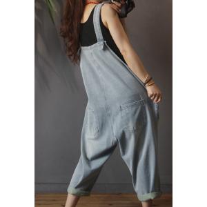 Trendy Baggy Distressed Overalls Patch Pockets Cuffed Dungarees
