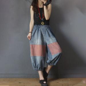 Contrast Color Balloon Jeans Hip Pockets Relax Jeans