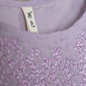 Light Purple Embroidered Shirt Long Sleeve Bowknot Blouse