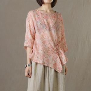 Ditsy Floral Pink Blouse Half Sleeve Pleated Ladies Shirt