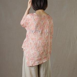 Ditsy Floral Pink Blouse Half Sleeve Pleated Ladies Shirt