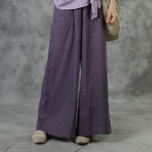 Summer Style Wide Leg Pants Ramie Embroidered Trousers