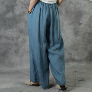 Summer Style Wide Leg Pants Ramie Embroidered Trousers