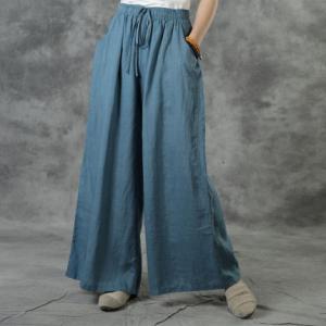 Summer Style Wide Leg Pants Ramie Embroidered Trousers