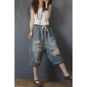 Striped Pocket Ripped Jeans Korean Baggy Flare Jeans