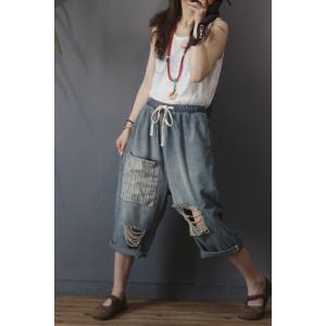 Striped Pocket Ripped Jeans Korean Baggy Flare Jeans
