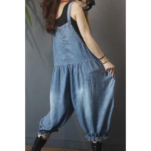 Patch Pockets Fluffy Dungarees Relax-Fit Bloomer Overalls