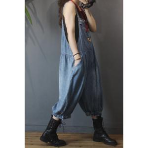 Patch Pockets Fluffy Dungarees Relax-Fit Bloomer Overalls