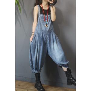 Patch Pockets Fluffy Dungarees Relax-Fit Bloomer Overalls