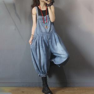 Patch Pockets Fluffy Dungarees Relax-Fit Bloomer Overalls