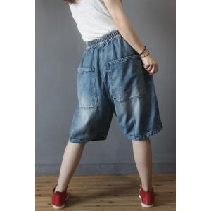 Street Style Patchwork Long Denim Shorts Baggy Distressed Jorts