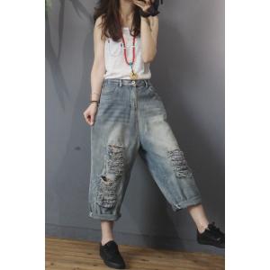 Light Wash Ripped Jeans Baggy Wide Leg Jeans for Women