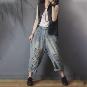 Light Wash Ripped Jeans Baggy Wide Leg Jeans for Women