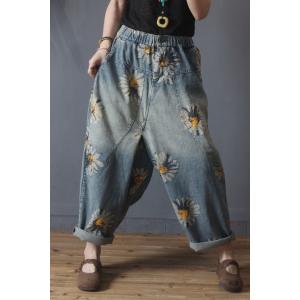 Sunflowers Pattern 90s Baggy Jeans Womens Cuffed Jeans