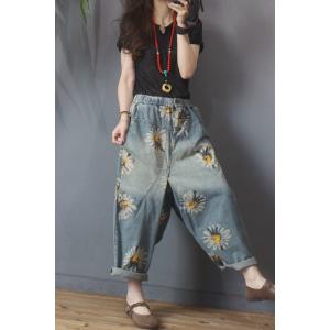 Sunflowers Pattern 90s Baggy Jeans Womens Cuffed Jeans