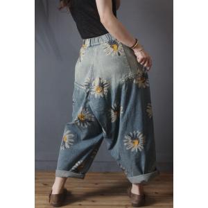 Sunflowers Pattern 90s Baggy Jeans Womens Cuffed Jeans